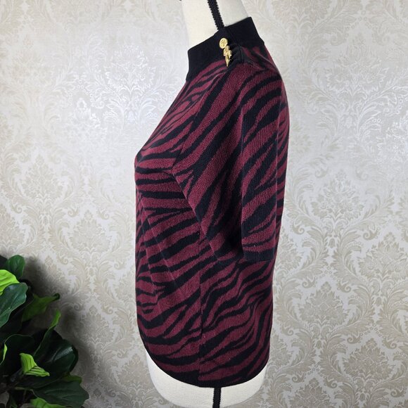 MICHAEL Michael Kors Size Large Maroon Black Zebra Stripe Mockneck Sweater - Picture 6 of 12